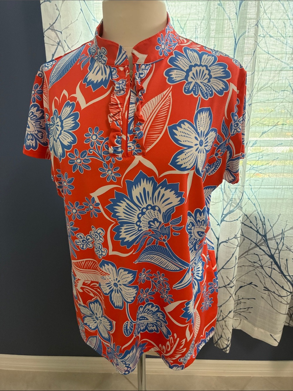 Sport Haley Bright Orange-Red Floral Short-Sleeve golf Top